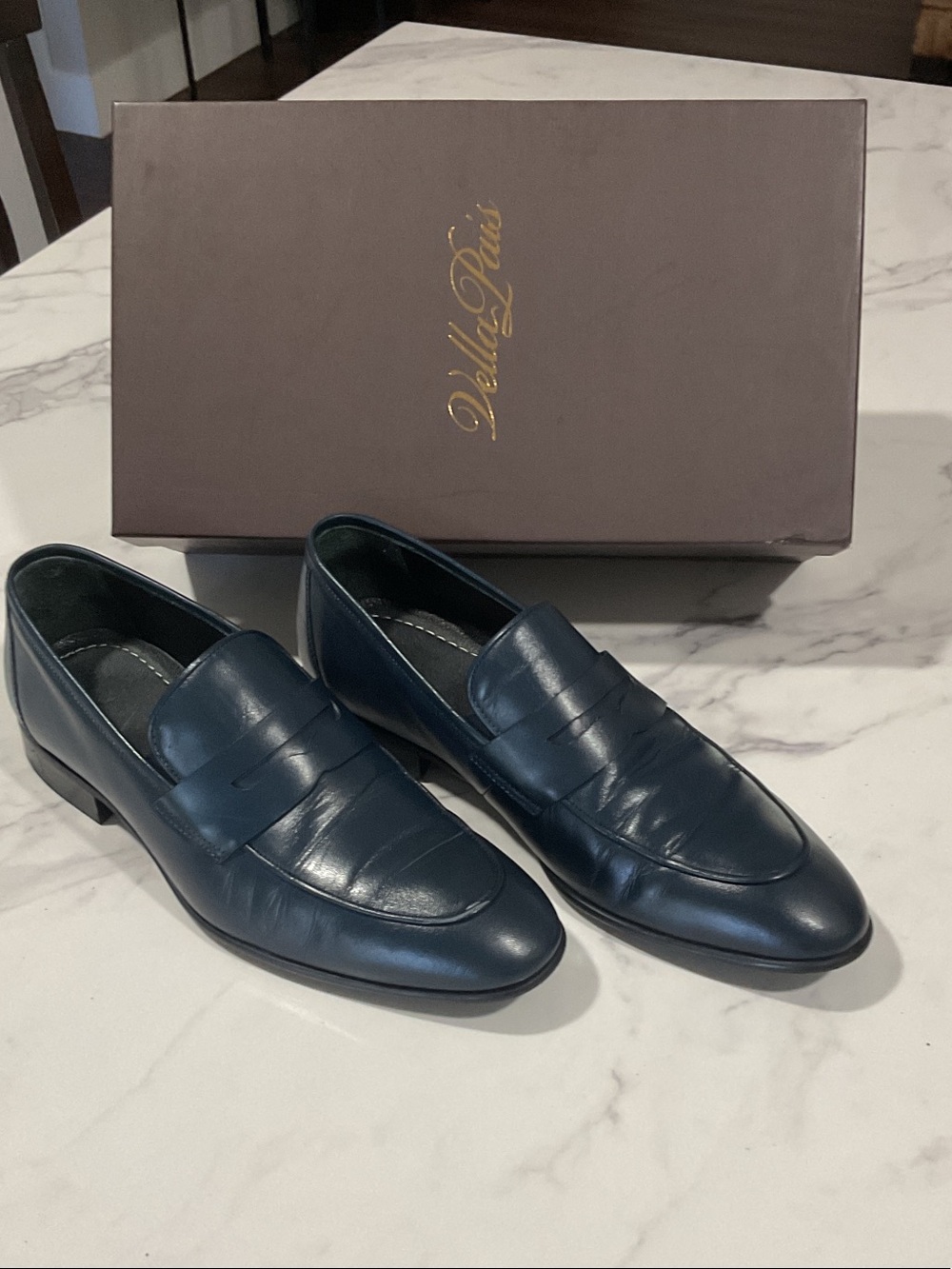 Men's Navy Leather Penny Loafers
